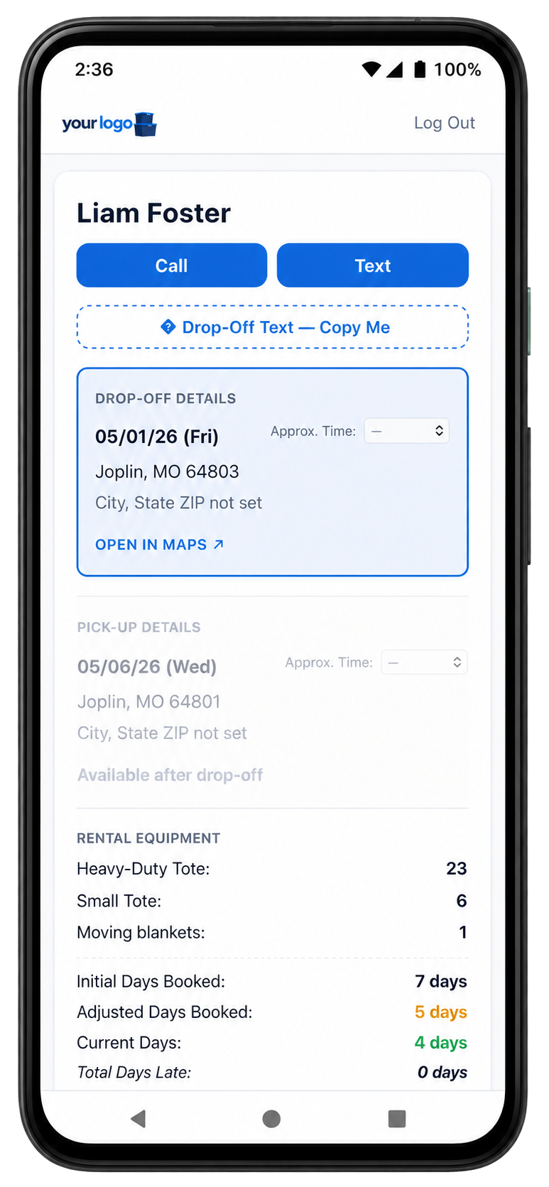 CrateOps mobile job list view